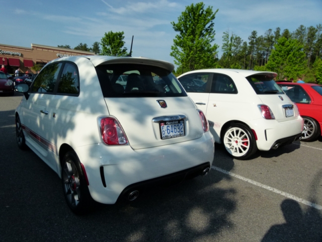 This pair of Fiat 500 Abarth cars were joined later by a black one